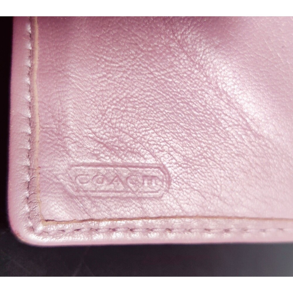 Coach Signature Trifold Canvas/Leather Wallet Lavender Trim Snap Wallet - Picture 5 of 13